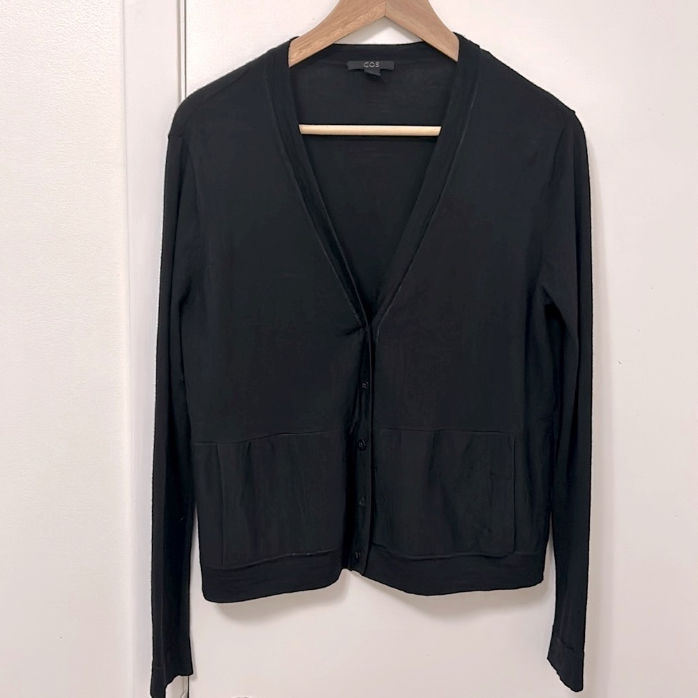 COS dark navy blue 100% fine wool cardigan